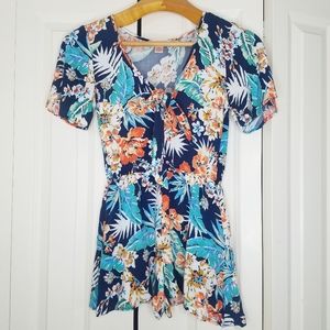 BAND OF GYPSIES Blue Floral Romper. XS